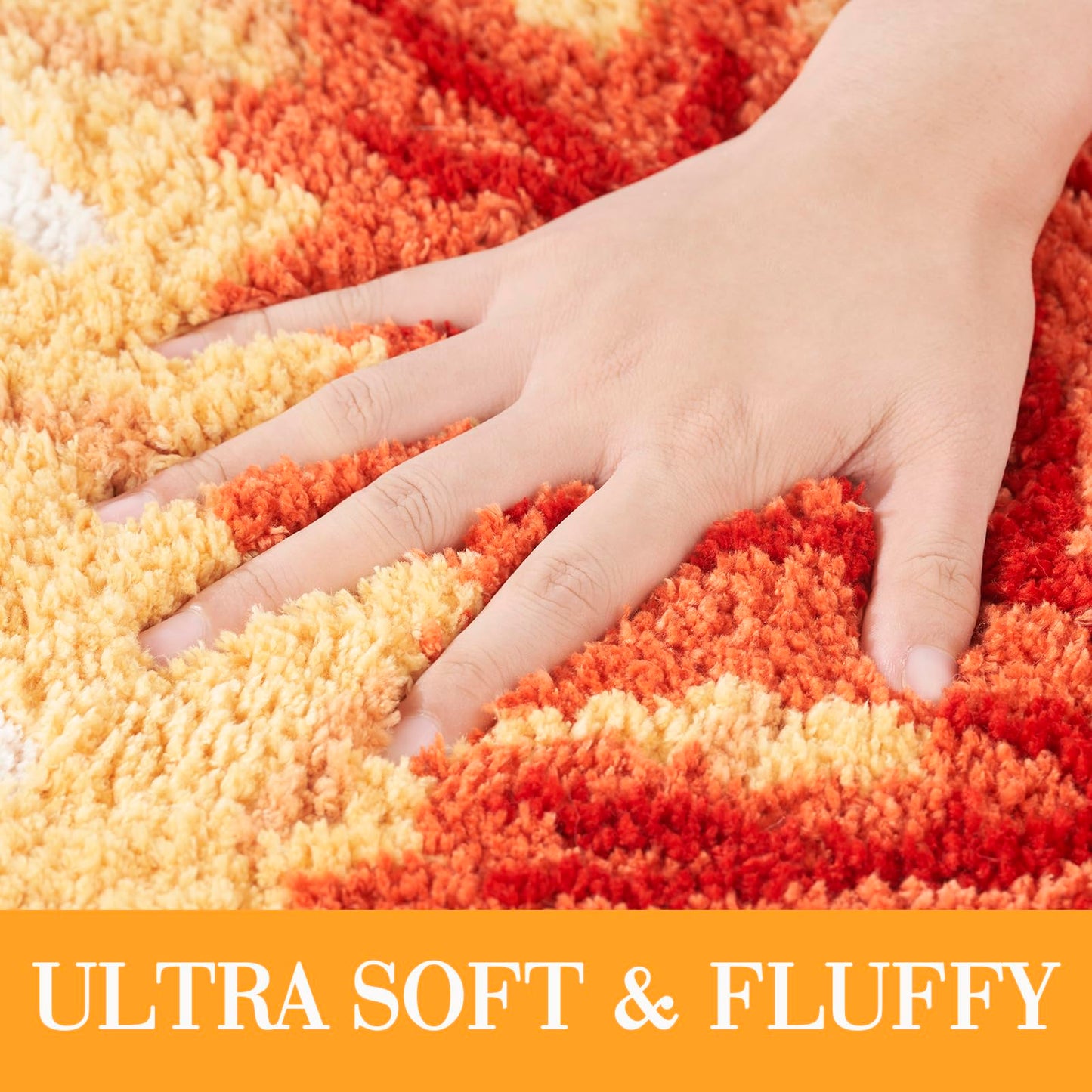 DyeFury Maple Leaf Rug, Cute Fall Decor for Autumn Farmhouse Bathroom Kitchen, Non-Slip Fun Pumpkin Bath Mat, Washable Microfiber Bath Rug, 20'' x 30'', Yellow/Orange/Rust