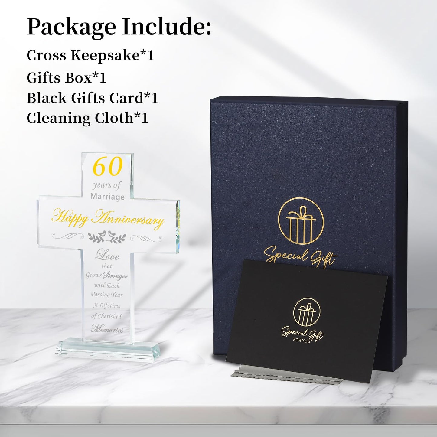 L.Karden 60th Anniversary Wedding Gifts For Men Women Happy Marriage for ParentsGift Crystal Keepsake Cross for Wife Husband Mom Dad Grandma Grandpa Friends