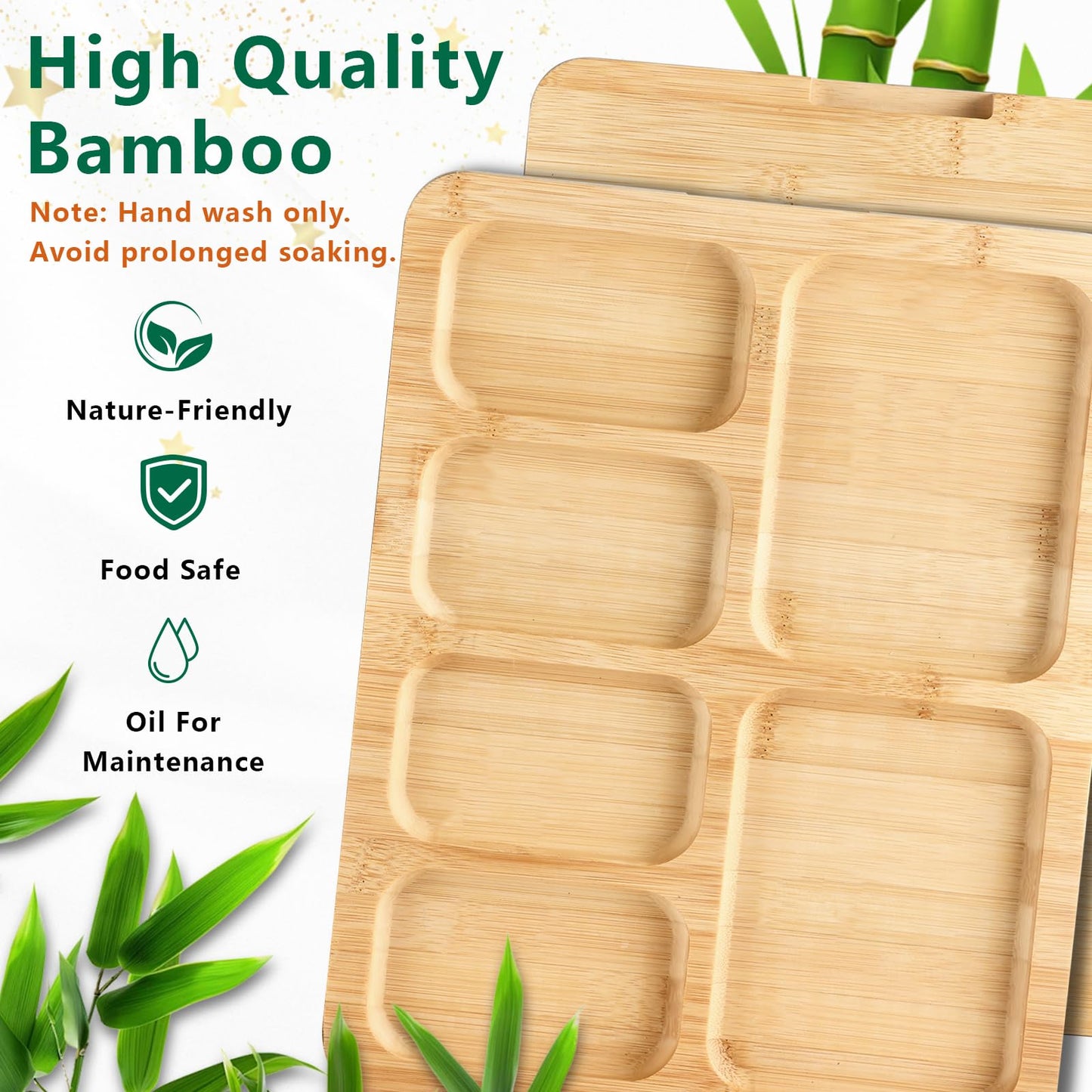 Charcuterie Board with Lid and Handle, Portable Travel Bamboo Cheese Board Set with 4 Cheese Tools, Gift for Housewarming, Weddings, Picnics, Christmas (6 Compartments, White)