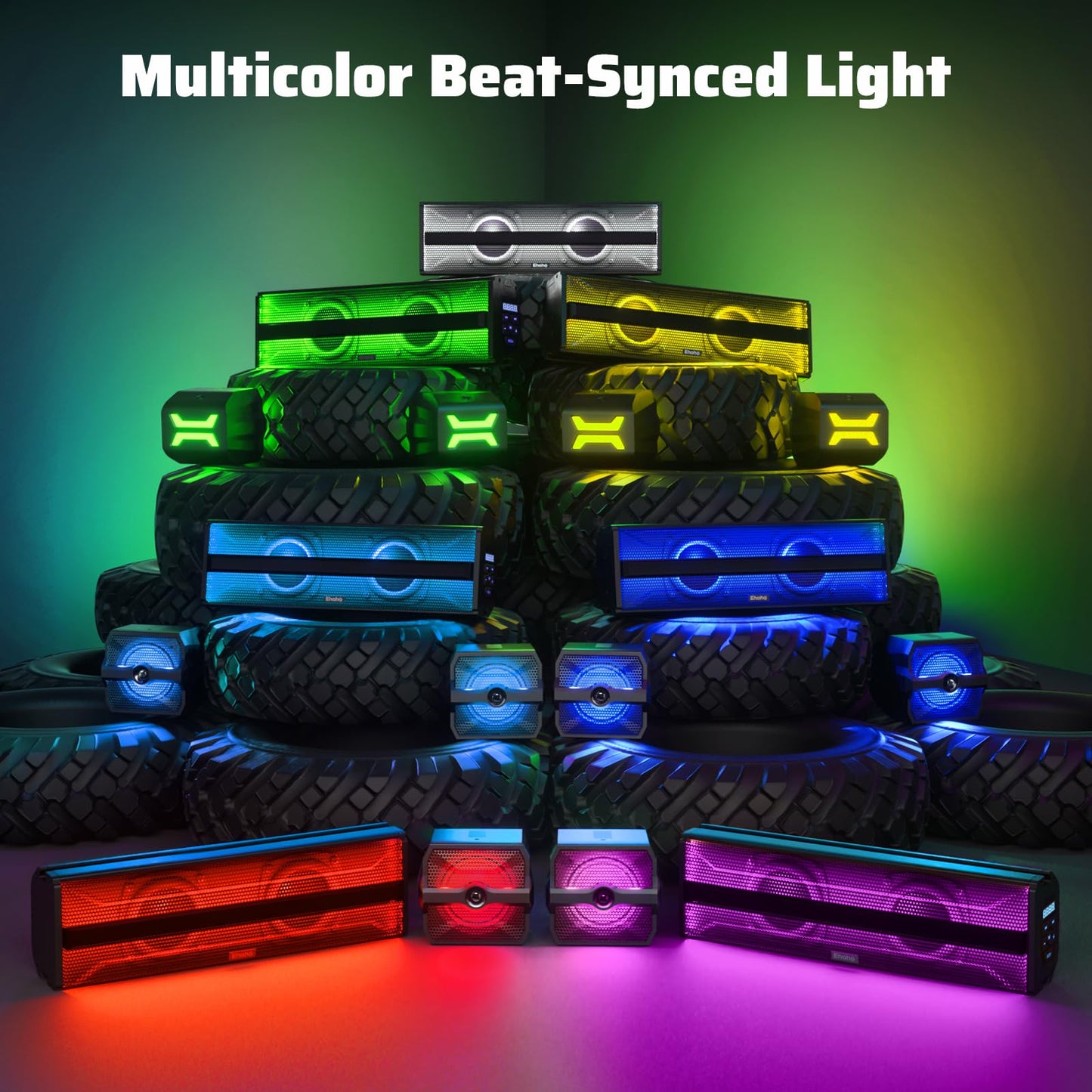 Ehaho 2.1CH Stereo UTV Sound Bar (Subwoofer) and Speakers, 16 Inch Bluetooth ATV Soundbar with RGB Lights, Waterproof Golf Cart Speakers, Marine Sound bar Compatible with SXS Polaris RZR Can-Am