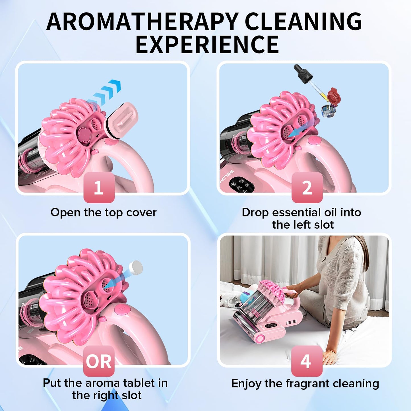 Belife M8 Mattress Vacuum Cleaner, 18Kpa Bed Vacuum Cleaner with UV & Hot Air & High Heating, 550W Powerful Suction Double-Cup Handheld Vacuum Sofa Couch Cleaner for Dust Pillow Crib Pet Hair, Corded