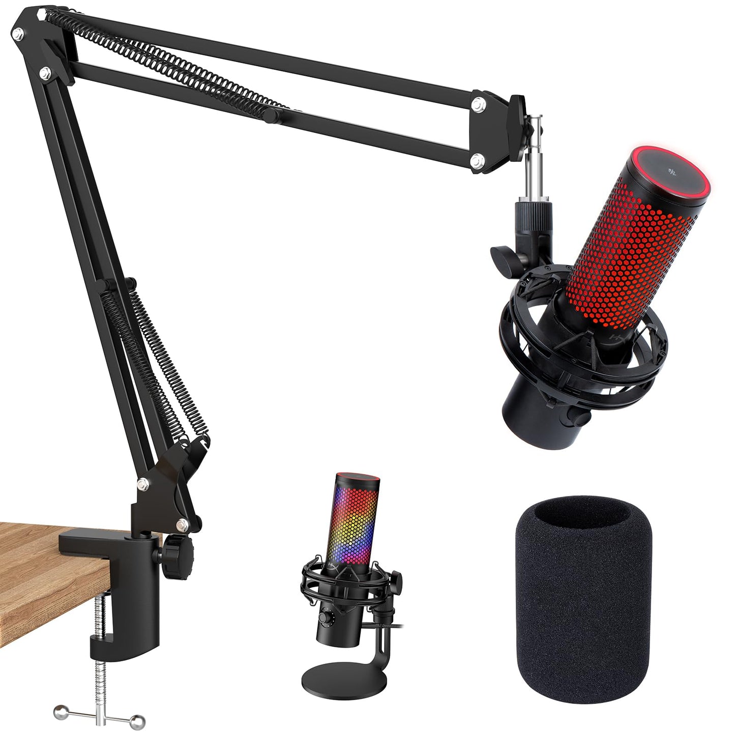 QuadCast 2 Boom Arm, Mic Arm Microphone Arm for HyperX QuadCast 2 with HyperX QuadCast 2 Pop Filter, 3/8 to 5/8 Adapter, by SUNM