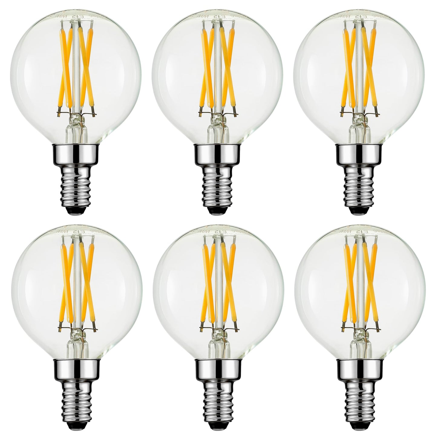 Arberlic G16.5 Light Bulb,4W E12 LED Bulb dimmable Equivalent E12 Candelabra Bulb 40 Watt,Warm White 2700K,400lm,CRI85+,AC120V,Edison Style,Clear Glass,ETL Listed,Pack of 6
