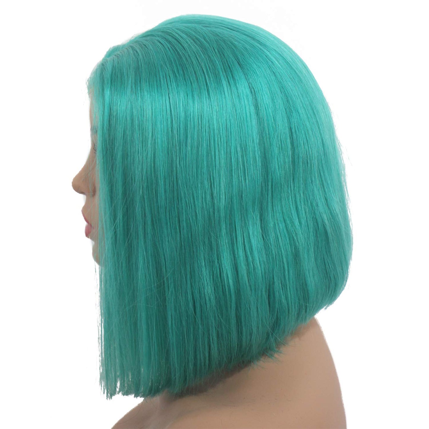 14inch Human Hair Lace Front Wigs Bleached Knots 180% Density Silky Straight Lake Blue Short Bob Wig Pre Plucked Natural Hairlin