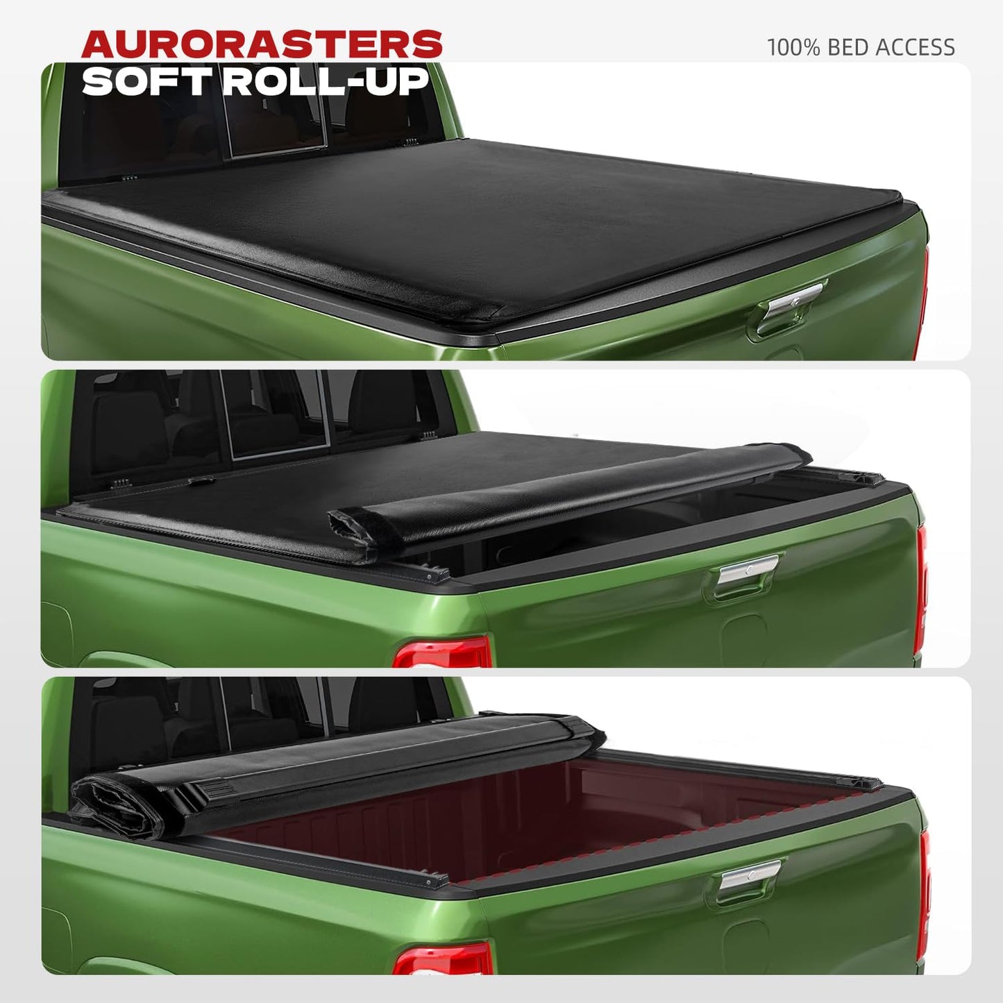 Aurorasters Soft Roll Up Truck Bed Tonneau Cover Compatible with 2019-2025 Ram 1500 New Body (Excl. Classic) | 6'4" (76") Bed w/o RamBox