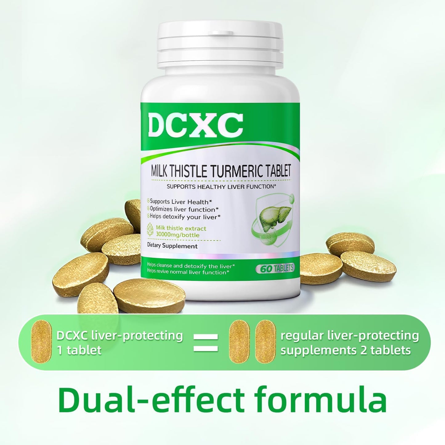 DCXC Liver Detox Supplement,30000mg Milk Thistle Turmeric Tablet,Stay up Late – Supports Liver Health – 60 Tablets