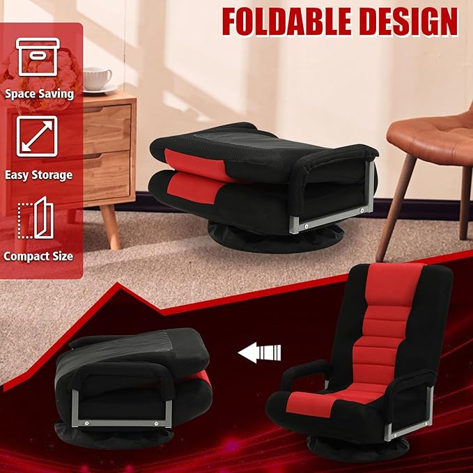 ACIPENSER Swivel Gaming Chair Multipurpose 2PACK Floor Gaming Chair for Playing Video Games, TV, Reading w/Armrest Lumbar Support & 6 Adjustable Postion Backrest for Adults & Kids,Red