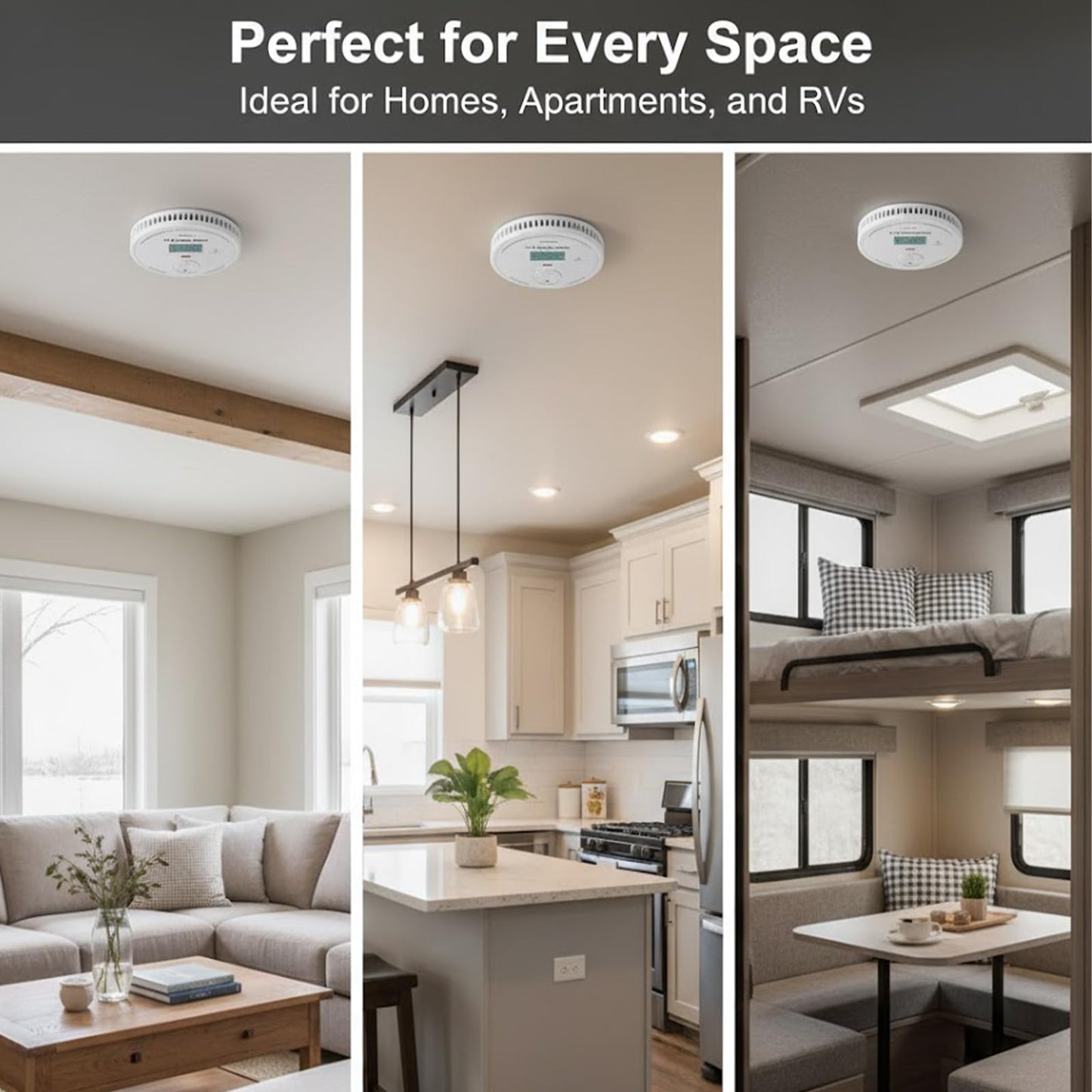 2-in-1 Smoke & CO Detector, 10-Year Battery, LCD Digital Display, 85dB Buzzer, Easy Mount for Home Use