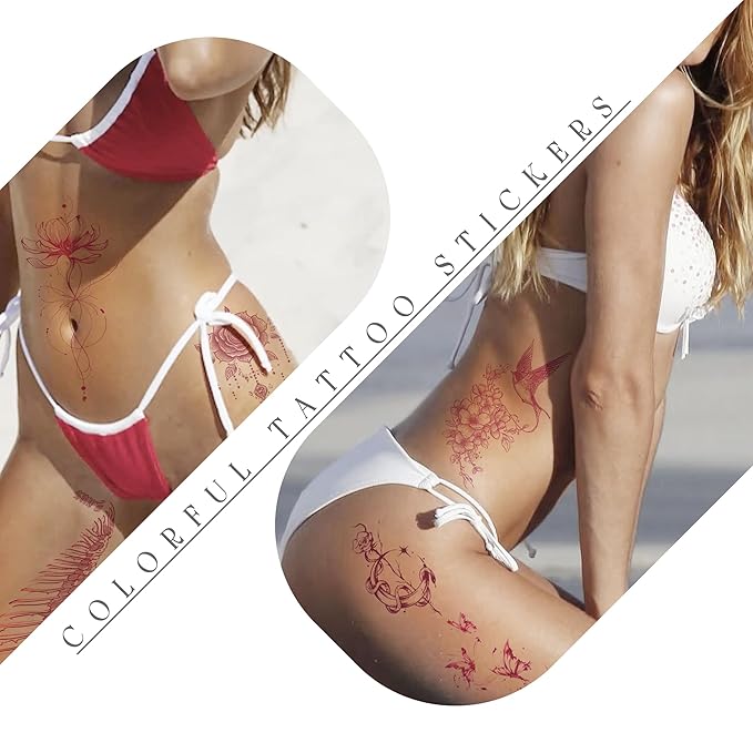 Feminine Pink Art Temporary Tattoos | Realistic Pink Purple Temporary Tattoos for Women, Floral Bird Moon & Symbol Fake Tattoo Stickers from Elegant to Edgy for Party Travel Daily Use
