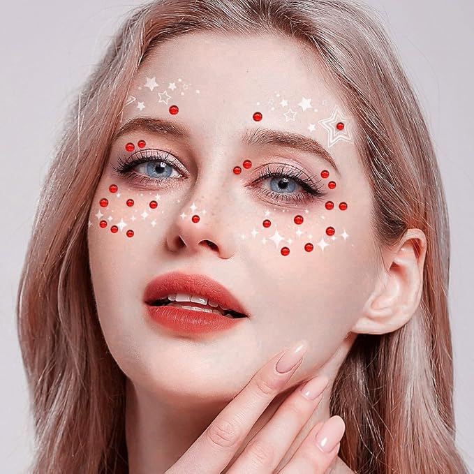 3090PCS Face Gems Eye Christmas Jewels Crystals Stickers 3/4/5/6mm with Red Rhinestones Stickers for Face, Stick on Body Jewels Makeup Glue for Face Eye Hair Nails Make up and Craft Decor