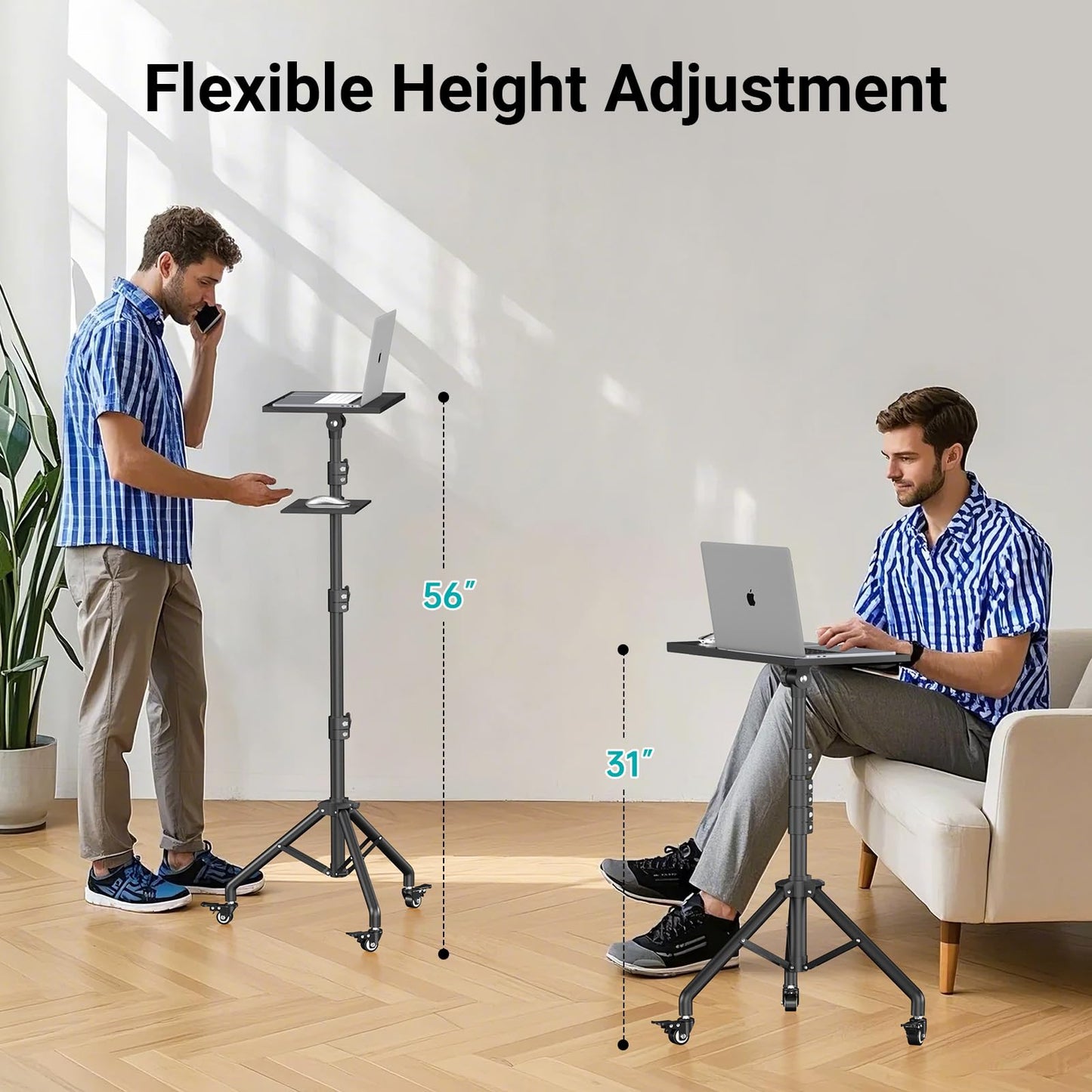 Facilife Projector Stand Tripod on Wheels, Adjustable Height 31-56 Inches, Laptop Tripod Stand Rolling, Heavy Duty Projector Tripod Metal Construction, Multifunctional for Office & Home