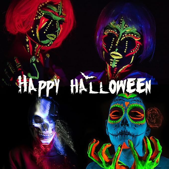 Glow in The Dark Face Body Paint, Glow In The Dark Under UV Black Light Sticks Makeup Neon Face Painting Kits for Adult Halloween Festival Accessory Glow Party Supplies (10 color pen)