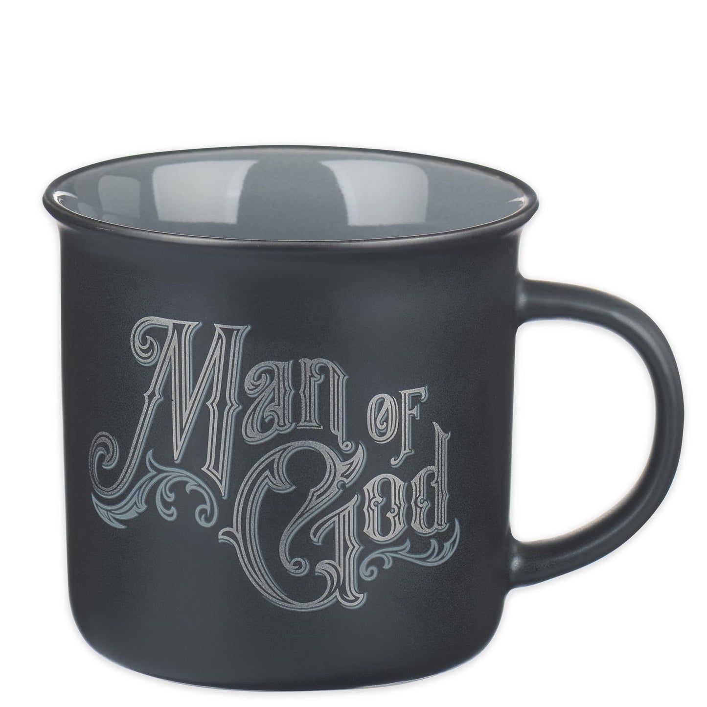 Christian Art Gifts Charcoal Gray Camp-Style Ceramic Coffee Mug – 13 oz. Lead and Cadmium-Free Non-Toxic Inspirational Scripture Coffee and Tea Mug for Men with Bible Verse: Man of God –1 Timothy 6:11
