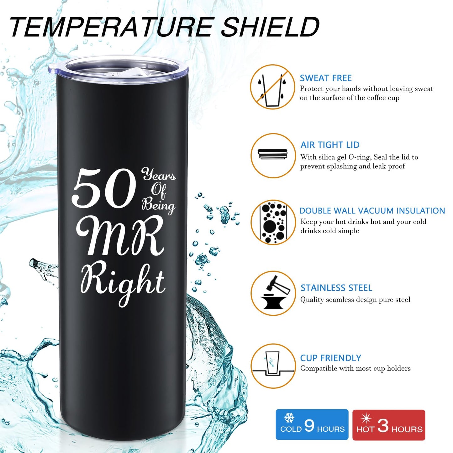 Patelai 2 Pieces Anniversary Wedding Gifts Anniversary Coffee Mug, Being Mr/mrs Always Right Gifts Set, 20 oz Mug Tumbler with Lids and Box 25th, 30th, 40th, 50th, 10th, 16th, 60th, 70th, 80th(50th)