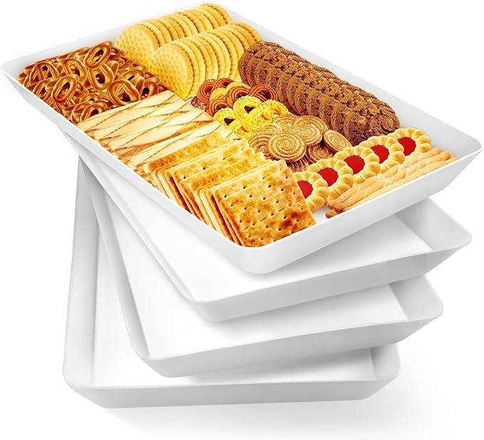 WOWBOX 4 pcs Serving Tray for Entertaining, Grilling BBQ Accessories, Serving Platters for Snacks, Fruit, Reusable Plastic...