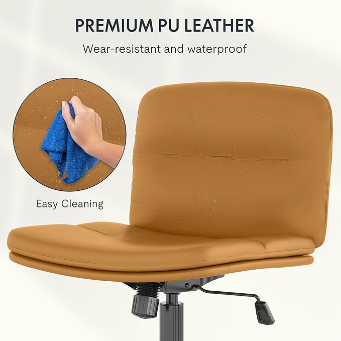 FLEXISPOT Cross Legged Office Chair Armless Desk Chairs Comfy Wide Seat Criss Cross Chair with Wheels Vanity Chair for Living Room Bedroom Study Room(Brown)