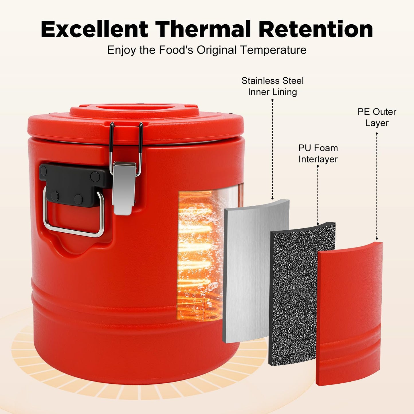 HIFMGHE 15.9QT Insulated Soup Container, 4 Gallon Commercial Food Warmer with Lid for Hot/Cold, Portable 6H Time Food Cooler Soup Carrier for Parties Camping Restaurant Events, Red