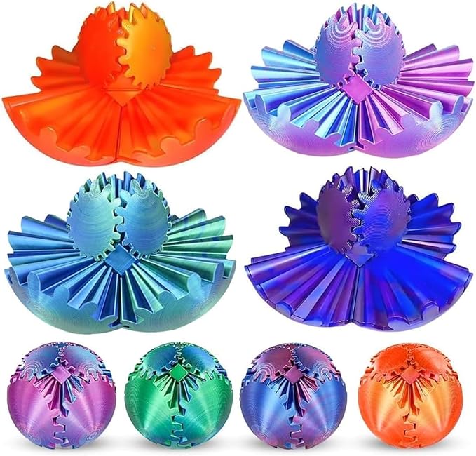 3D Printed Gear Ball Gear Sphere Fidget Toy, 4 Pcs Steampunk Whirling Wonder Fidget Gear Ball Stress Anxiety Relaxing Fidg...