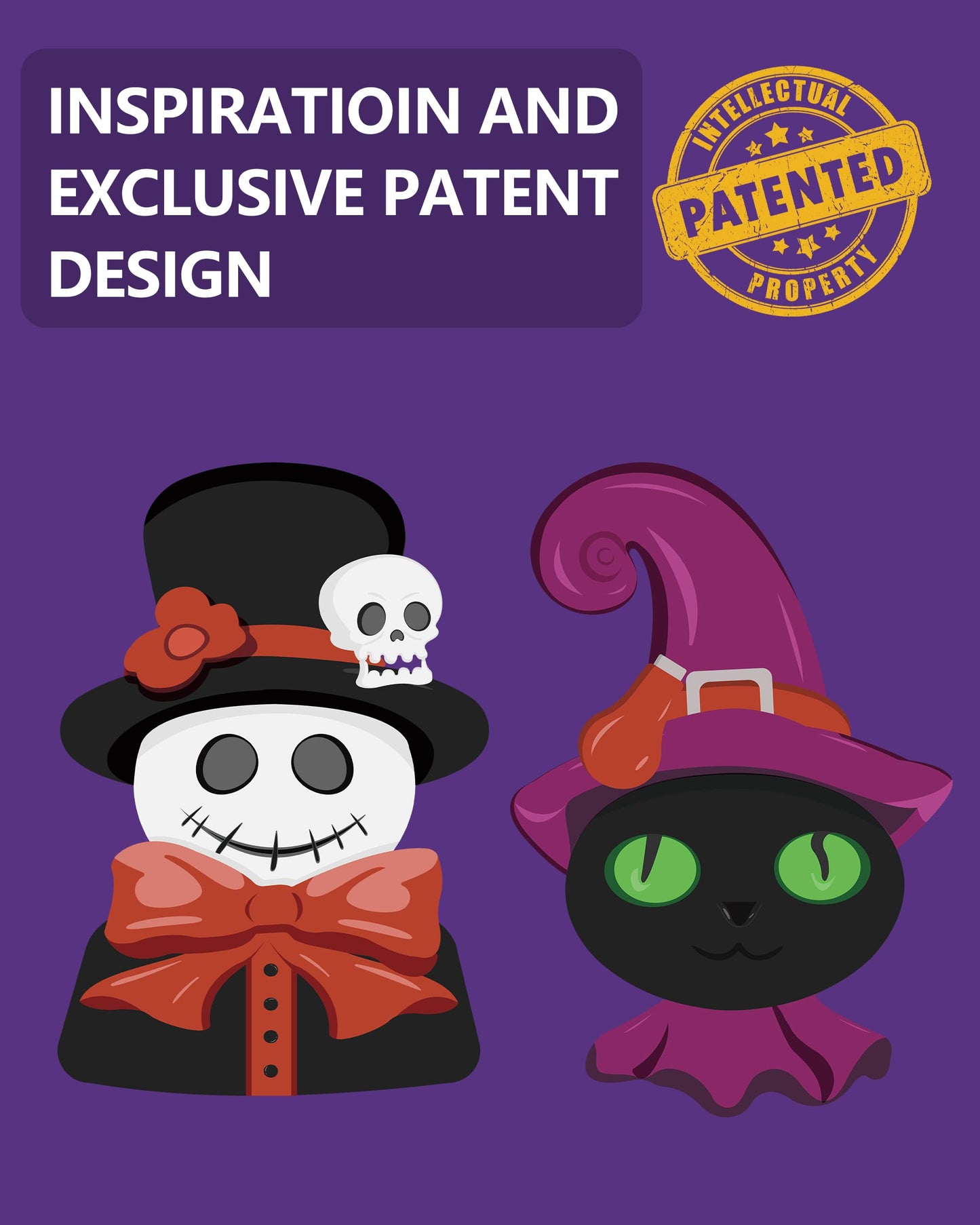 GoGnome Cute Halloween Decor - 2-Pack 4.5'' Resin Skeleton Gentleman and Witch Broom Figurines - Indoor Halloween Decorations for Home Mantle Fireplace Party Gifts (Ghost & Witch)
