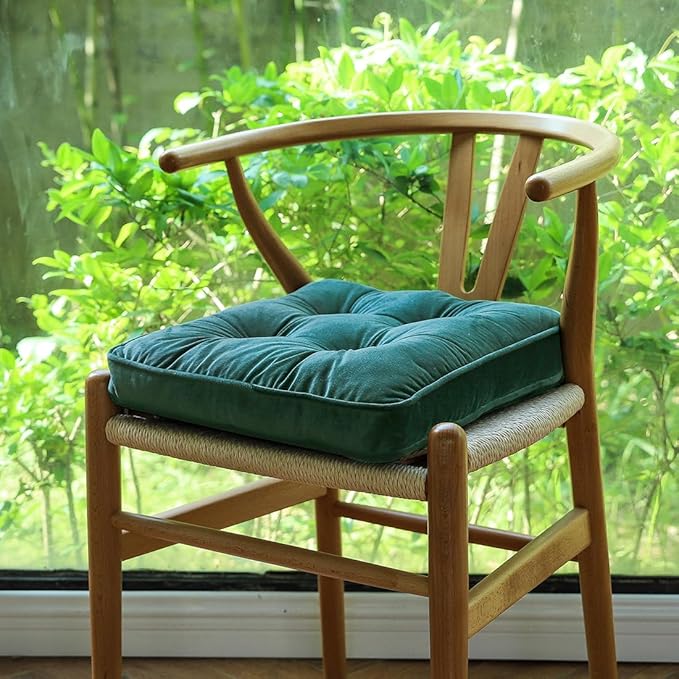 vctops Soft Velvet Chair Pads with Ties Comfy Solid Seat Cushion for Dining Chairs, Office Chairs, Hardwood Floors (Blue, 16"x16")