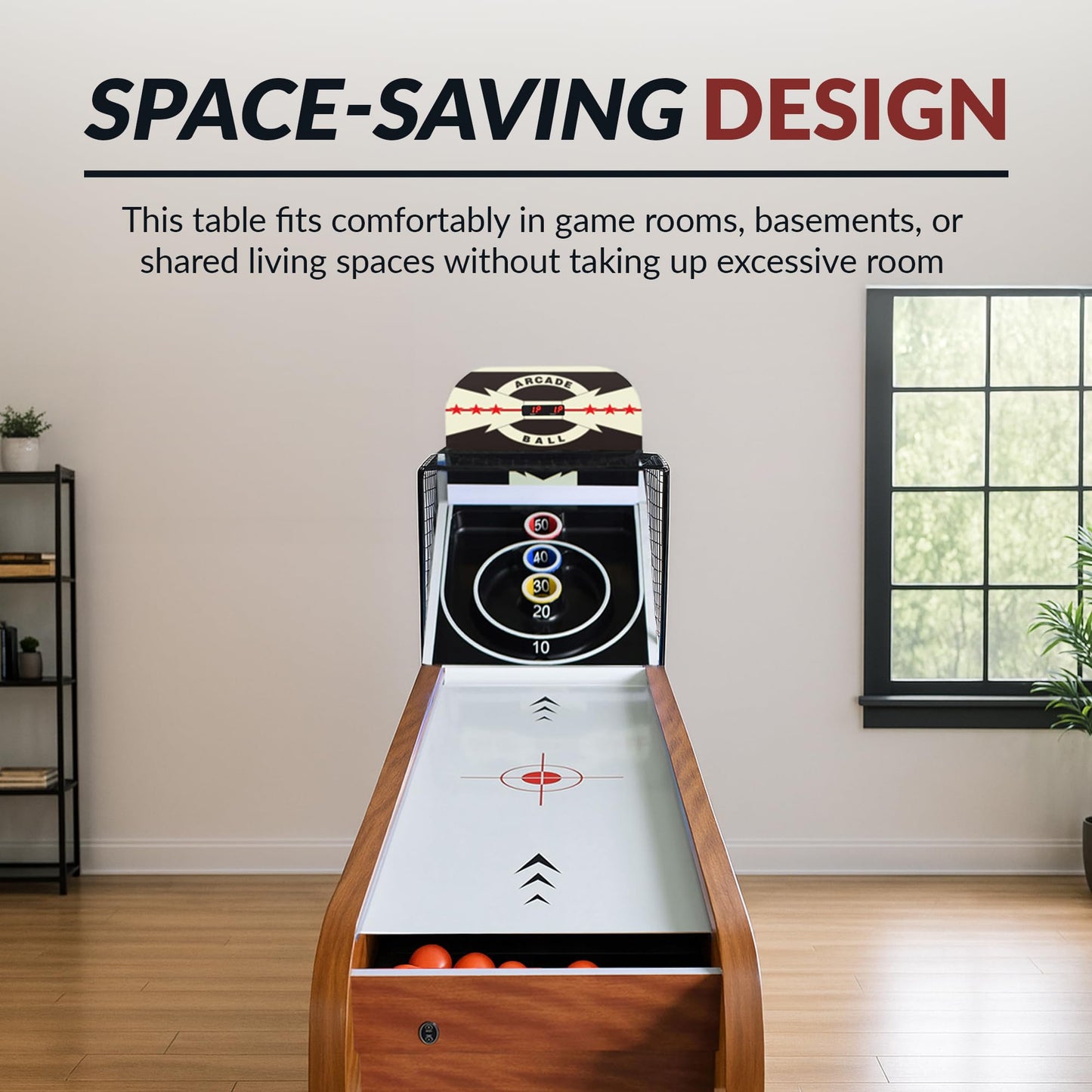Hathaway Boardwalk 8-ft Arcade Ball Table for Family Game Rooms with LED Track Lighting, Scratch-Resistant Playfield