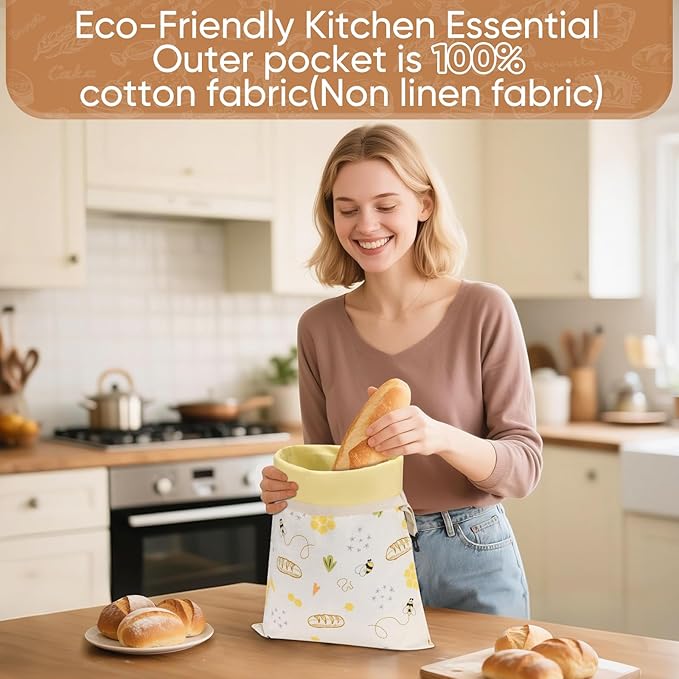 Beeswax Bread Bags for Sourdough, 2 Pack Reusable Bees Wax Bread Bag for Homemade Bread, Natural Beeswax Cotton Food Storage Bag to Keep Fresh(17"×13")