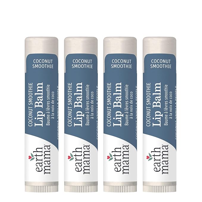 Earth Mama Lip Balm Set | Coconut Smoothie 4-Pack | Lip Moisturizer with Organic Coconut Oil for Sensitive Skin