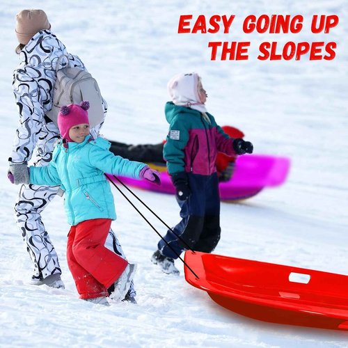 Snow Sled,Classical Plastics Snow Sled for Kid and Adult with Handles and Ropes 1-2 Rider for Winter Skiing Snowboard Outdoor Sledding Gift 35"(Red+Blue+Purple)