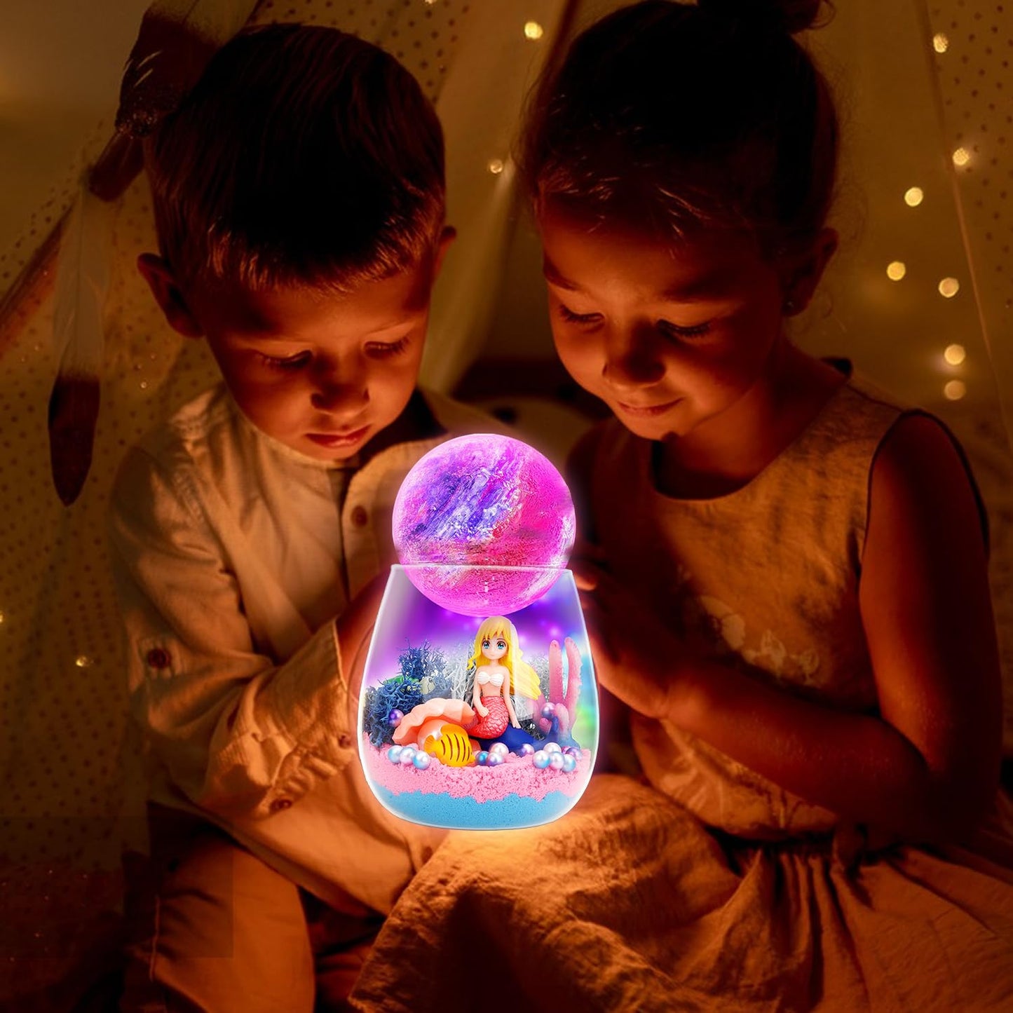 SCWGTPJ Mermaid Gifts for Girls- Mermaid Terrarium Crafts Kit, DIY Toys Kit for Kids Girls,Arts and Craft, DIY Moon Lamp LED Night Light Christmas Birthday Gift for Girls