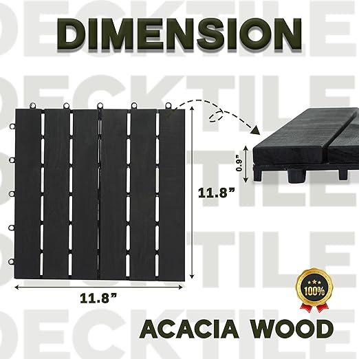 VICTORY RELAX Acacia Wood Decking Tiles 27PCS - Easy Snap Interlocking Deck Tiles for Patio Poolside Balcony Decor - All Weather Waterproof Flooring for Indoor & Outdoor (Round Joints)