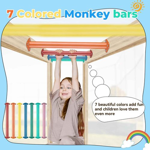 JPOIP 16 Inch 7 Colors Steel Monkey Bars Ladder Rungs Set for Backyards Playground and Children Indoor and Outdoor Climbing Kit (14 Pack)