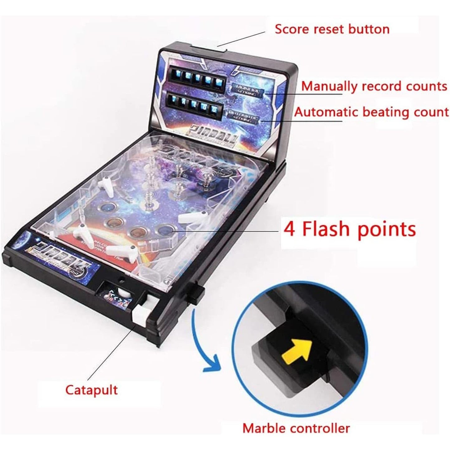 PHATM Mini Pinball Game for Home Retro Desktop Marble Arcade with Digital Scoreboard Lights Sounds Parent Preschooler Puzzle Pinball Machine
