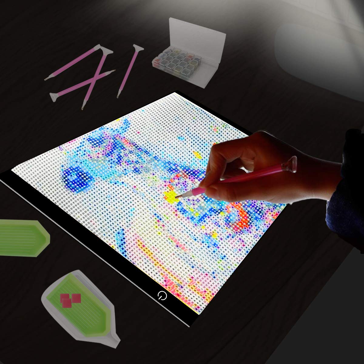LIRUNQIU 59 Pcs Diamond Painting A4 LED Light Pad Kit, 5D Diamond Painting Accessories Tool Kit Full Drill for Adults and Kids, Supplies Includes Storage Case, Pens,Stand,Pad Board and More