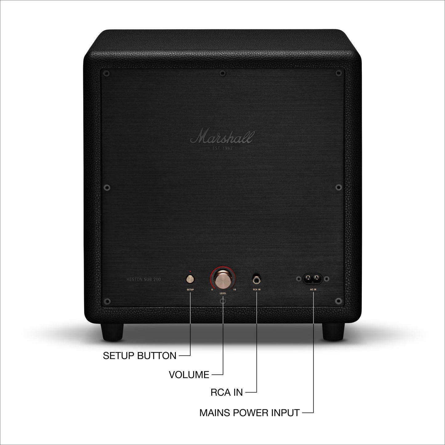 Marshall Heston Sub 200 Subwoofer - Deep Bass for TV, Movies, and Music | Bluetooth LE and RCA Mono Connectivity - Black