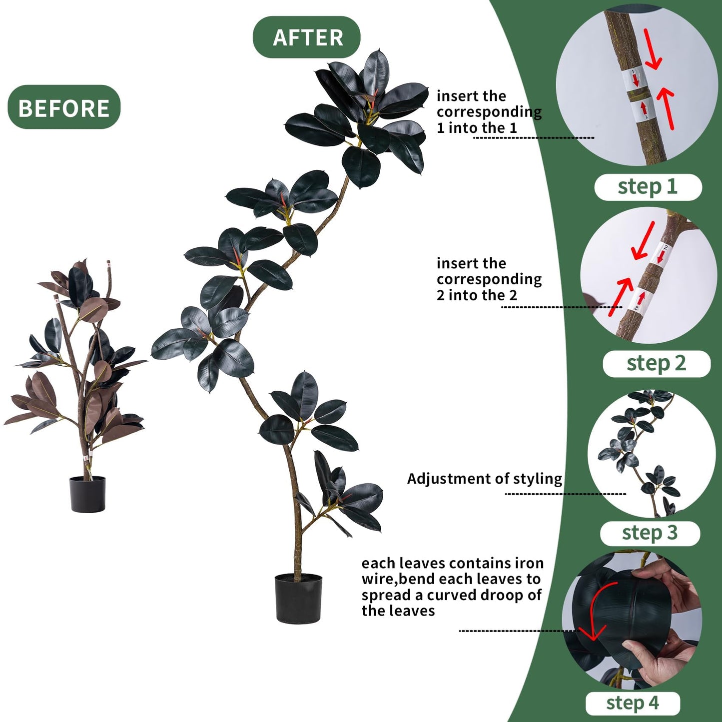 Bailikang 5.2ft Artificial Rubber Tree Faux Plants Indoor Faux Floor Artificial Trees Indoor,Fake Plant Fake Tropical Plants,Large Floor,Real Touch Rubber Tree for Home Decor