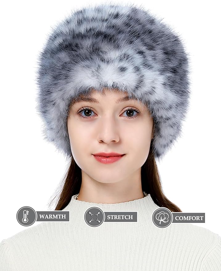 LA CARRIE Women's Faux Fur Hat for Winter with Stretch Cossack Russian Style White Warm Cap