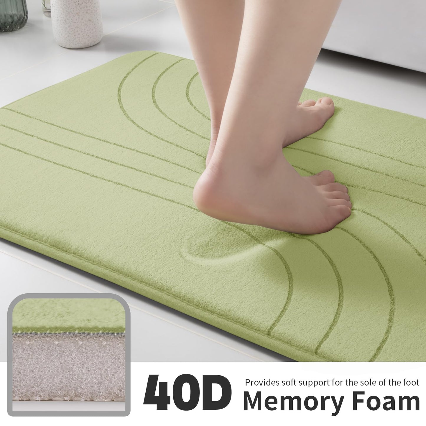YIHOUSE Bathroom Rug Set, Soft Non Slip Memory Foam Bath Mats, Extra Thick, Machine Washable, Green