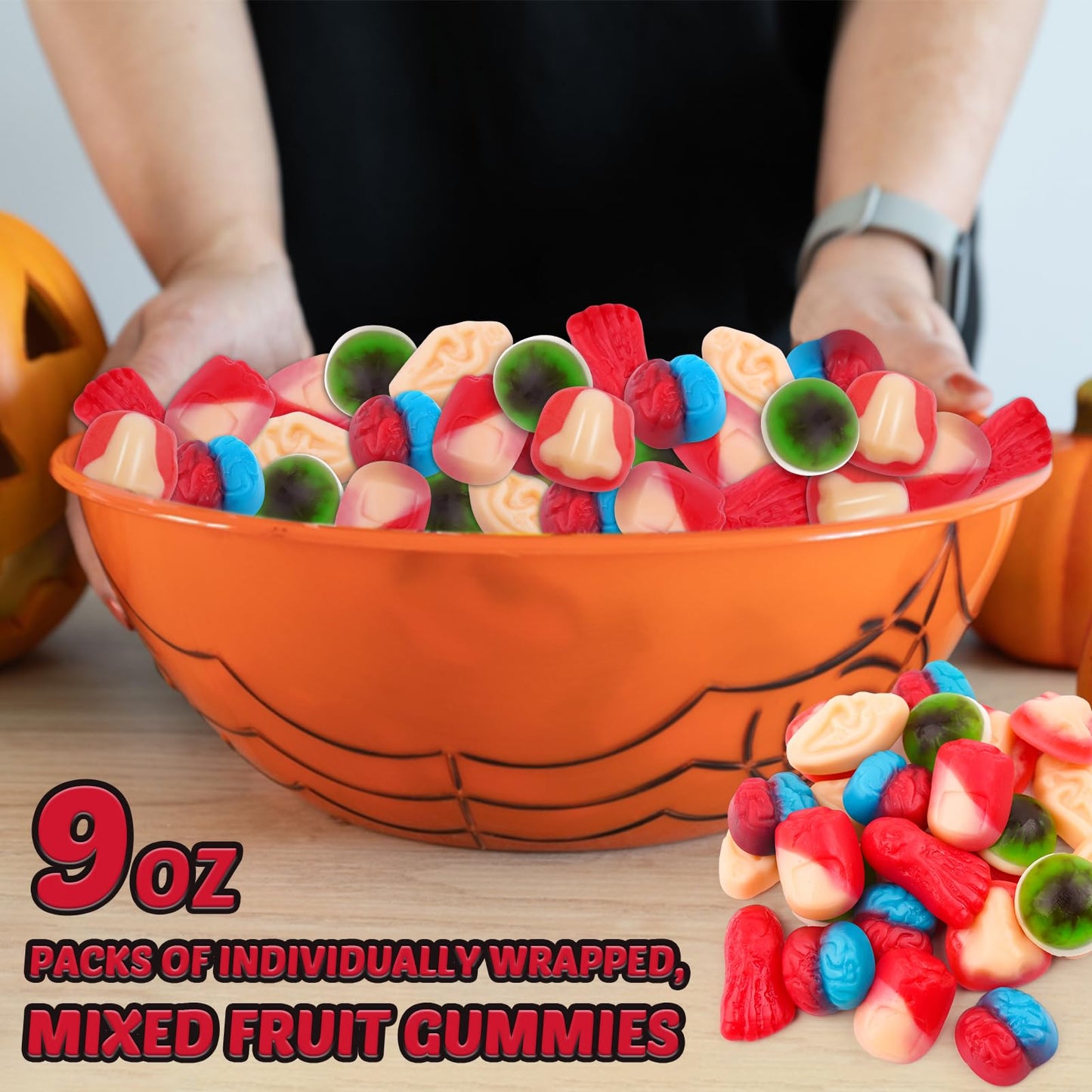 Amos Halloween Gummy Body Parts, Spooky Candy for Trick-or-Treat, Halloween Snacks, and Edible Decorations – Approx. 36 Individually Wrapped Pieces, 9oz Bag