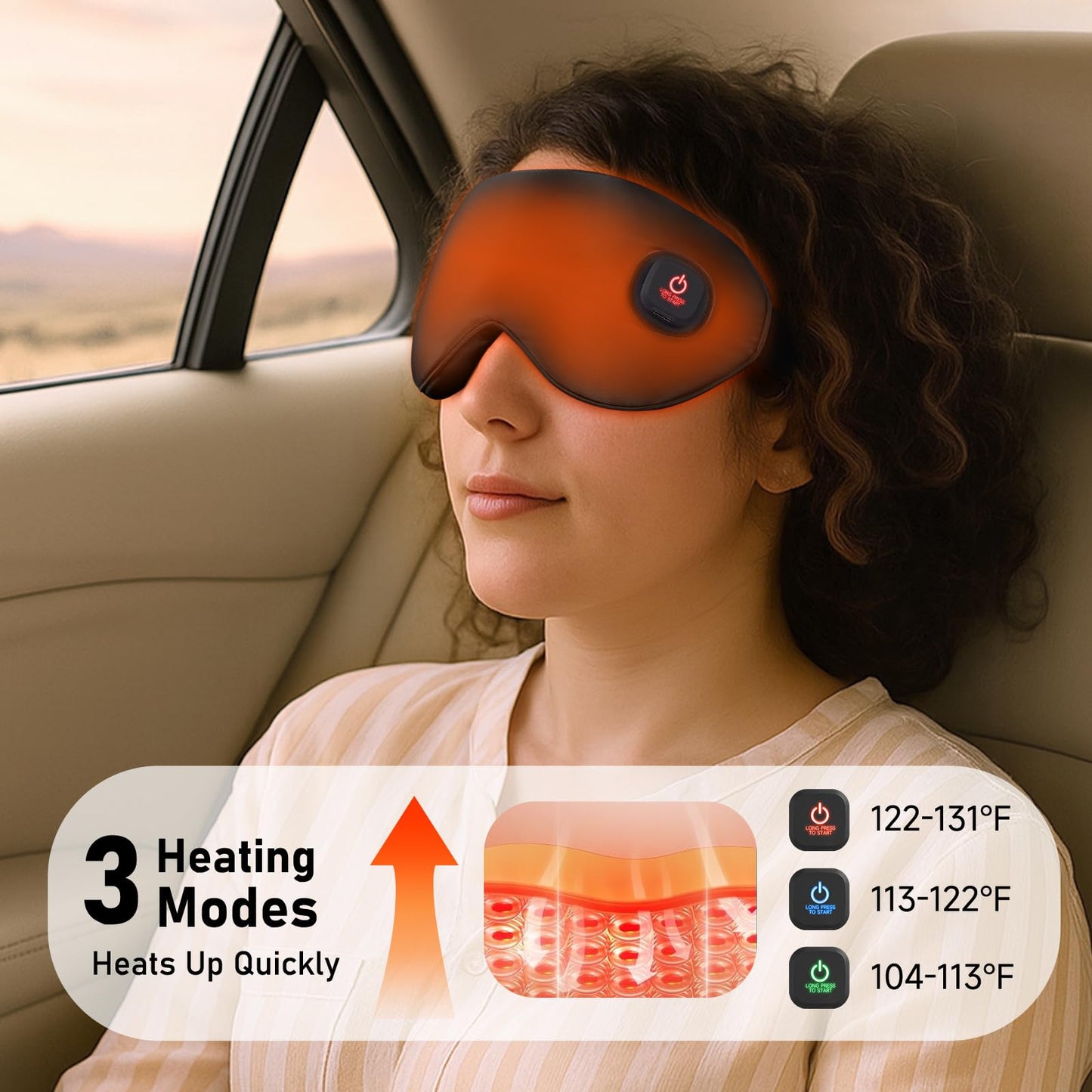 LitBear Heated Eye Mask, Silk Cordless Warm Eye Compress for Dry Eyes, Light Blocking Heat Eye Mask for Women Men, Soft Eye Heating Pad for Dry Eyes, Travel, Rechargeable, Washable Cover (Black)
