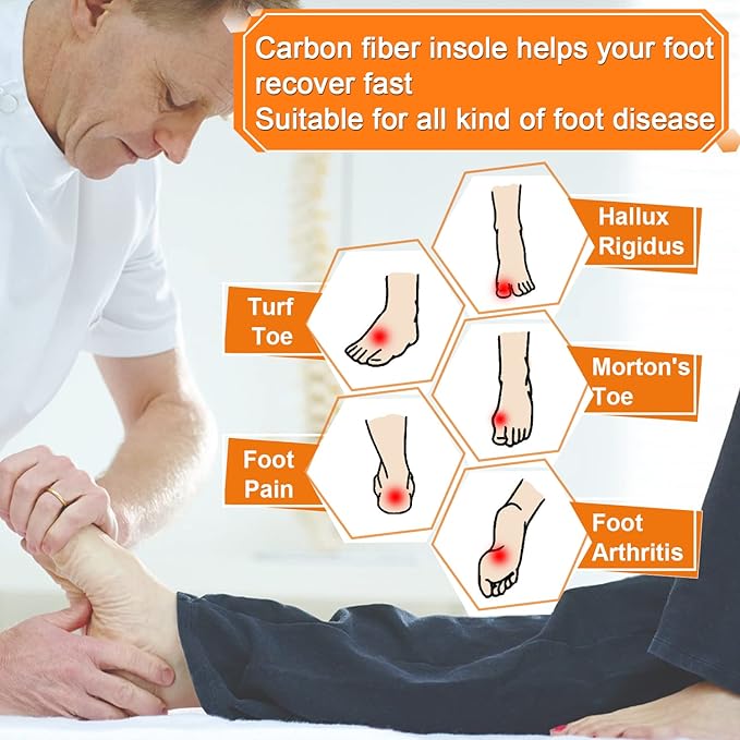 Rigid Carbon Fiber Plate Insole for Hallux Rigidus & Turf Toe – Medical-Grade Stiff Insert for Toe Fracture Recovery, Morton Extension & Arthritis Pain Relief (1 Pair)
