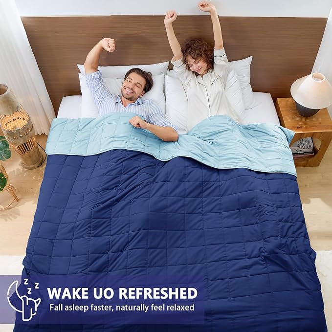 Weighted Blanket for Adults (20 lbs, 88” x 104”, Navy & Blue) Cooling Heavy Blanket for Sleeping Perfect for 190-210 lbs, Queen Size Breathable Blanket with Premium Glass Bead, Machine Washable
