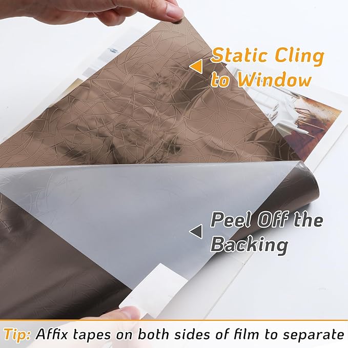 LUTE Window Privacy Film, Rainbow Window Flim, 3D Decorative Stained Glass Cling, Non-Adhesive Vinyl Static Cling Removable Glass Sticker, Sun UV Blocking Covering for Home, Brown, 35.4 x 78.7 inches
