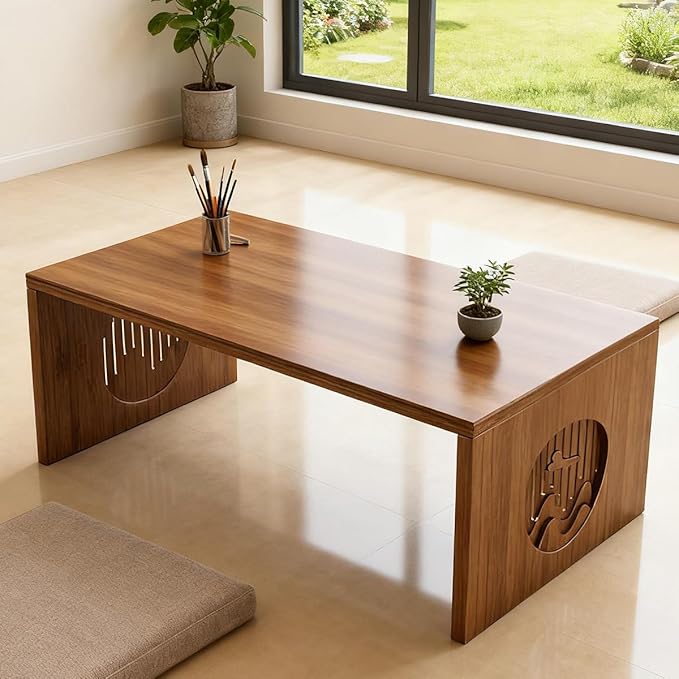 GSYUWIH Folding Coffee Table, Japanese Folding FloorTable, Foldable Bamboo Floor Coffee Table, Portable Coffee Tables with No Assembly Required, Suitable for Tea Rooms, Restaurants, and Living Rooms