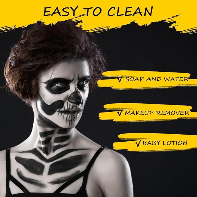 Halloween Makeup Kit, White + Black + Silver Face Painting Kit for Adults 60g(2.1 oz), Body Paint Kit with Brushs for Halloween Makeup, Party, Cosplay, Theater