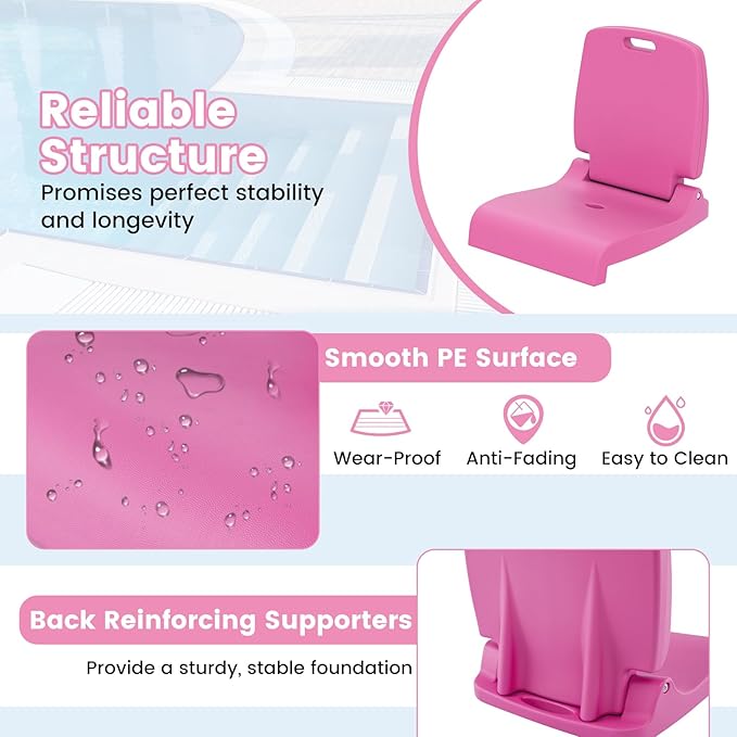 Goplus Poolside Chair for Edge of Pool, Foldable Portable Flip Seat w/Back Support & 2 Handles, Lightweight Outdoor Camping Chair for Stadium, Tailgating, Fishing, Boats, Beach (Pink, 2 Packs)