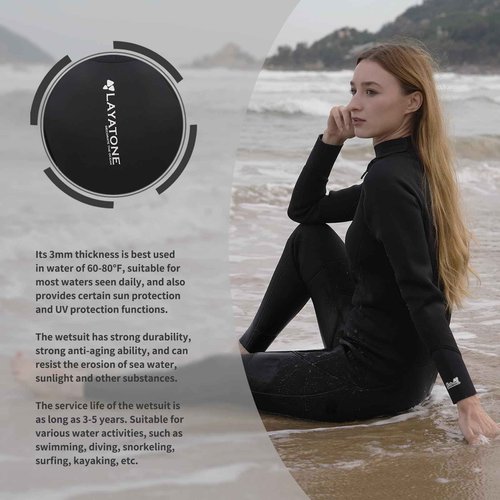 LayaTone 3mm Neoprene Front Zip Full Body Wetsuits for Men & Women - Perfect for Diving, Snorkeling, Surfing & More