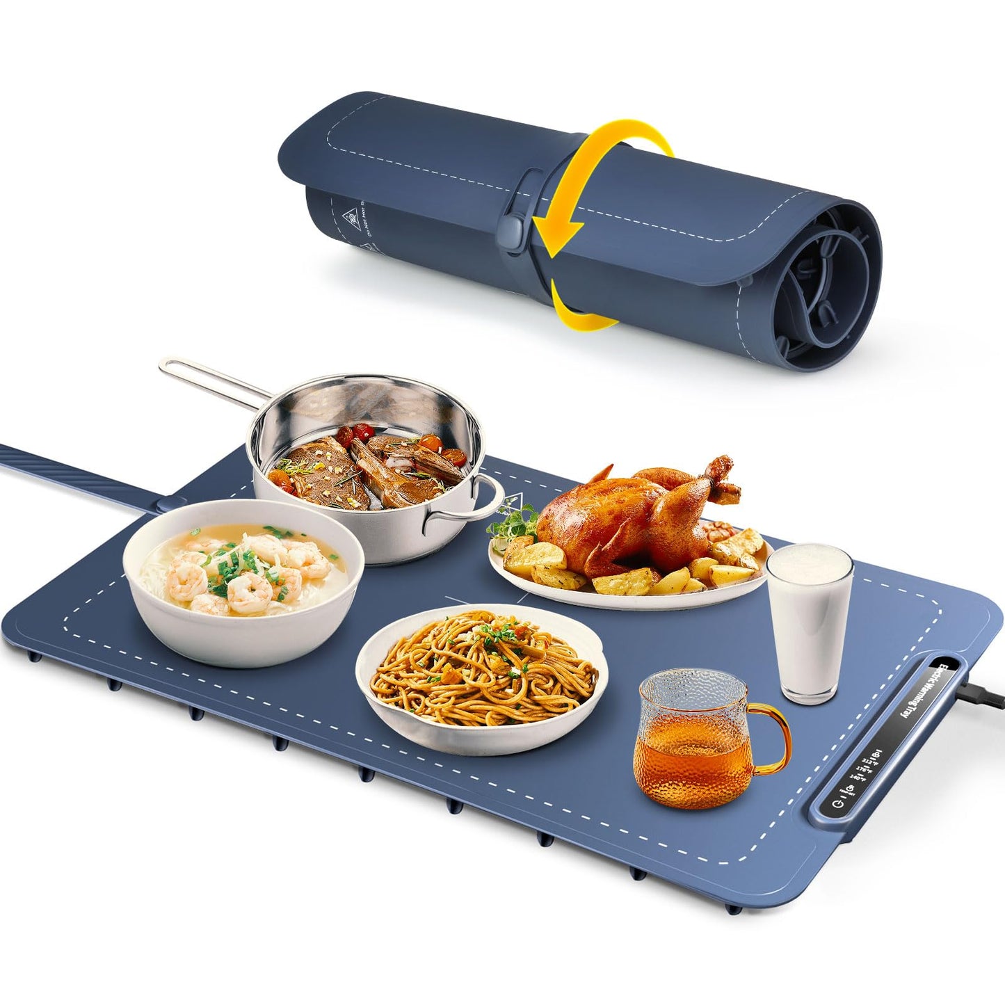 HomCozy Food Warmer Mat with Full Surface Heating, Rollable & Portable Warming Tray, 3 Temperature Settings & Child Lock, Premium Silicone Warmer Mat for Parties, Family Gatherings, Daily Use
