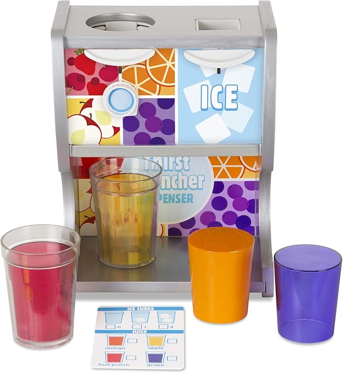 Melissa & Doug Thirst Quencher Wooden Drink Dispenser with Juice Inserts, Ice Cubes & Play Kitchen Accessories, Preschool ...
