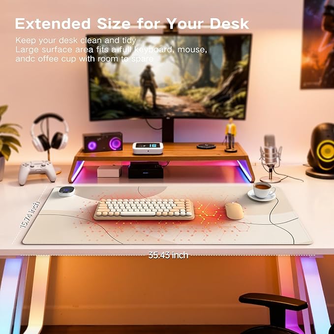 iCasso XXL Heated Desk Pad, Heated Mouse Pad Hand Warmer, Warm Desk Mat with 4 Heating Levels for Computer Keyboard, 35.4" x 15.7" Large Mousepad for Home Office Work (Brown Art)