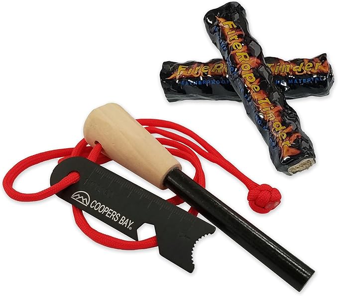 Coopers Bay Outdoors Ferro Rod Fire Starter and Tinder Kit - Large 3/8" Premium Grade for Huge Showers of Hot Sparks - Inc...